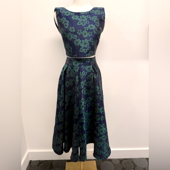 Dresses & Skirts - Floral Jacquard Two-Piece Set | Crop Top & Pleated Midi Skirt NWOT